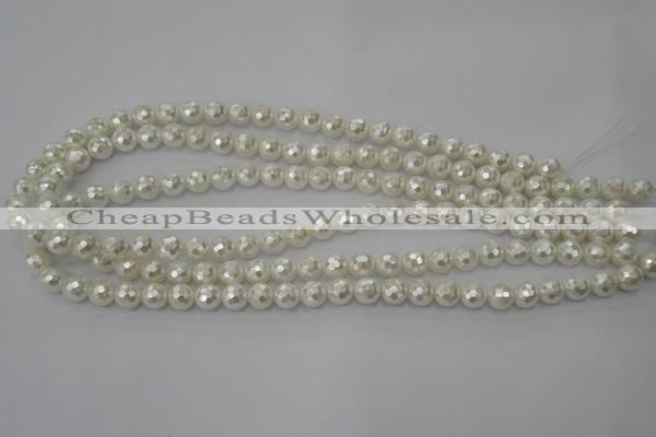 CSB450 15.5 inches 6mm faceted round shell pearl beads
