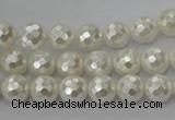 CSB452 15.5 inches 10mm faceted round shell pearl beads