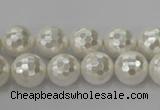 CSB453 15.5 inches 12mm faceted round shell pearl beads