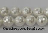 CSB454 15.5 inches 14mm faceted round shell pearl beads