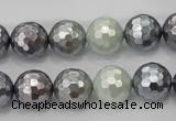 CSB462 15.5 inches 12mm faceted round mixed color shell pearl beads