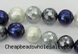 CSB482 15.5 inches 12mm faceted round mixed color shell pearl beads