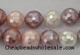 CSB494 15.5 inches 16mm faceted round mixed color shell pearl beads