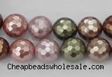 CSB502 15.5 inches 12mm faceted round mixed color shell pearl beads