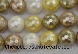 CSB523 15.5 inches 14mm faceted round mixed color shell pearl beads
