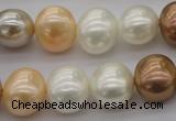 CSB695 15.5 inches 13*15mm oval mixed color shell pearl beads