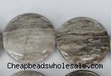 CSL35 15.5 inches 30mm flat round silver leaf jasper beads wholesale