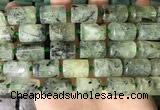 CTB654 15.5 inches 12*16mm faceted tube green rutilated quartz beads