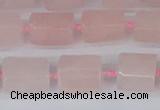 CTB731 15.5 inches 6*10mm - 8*12mm faceted tube rose quartz beads