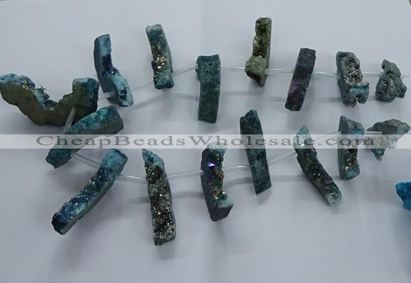 CTD2581 Top drilled 10*30mm - 10*50mm sticks plated druzy agate beads