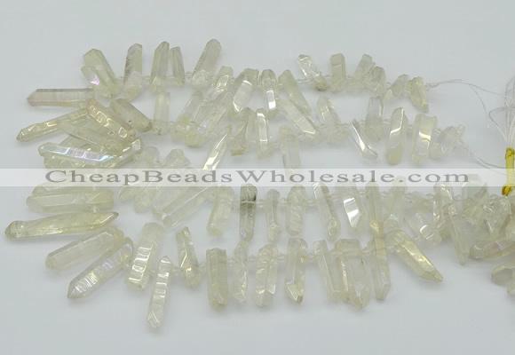 CTD3575 Top drilled 6*20mm - 8*45mm sticks plated white crystal beads