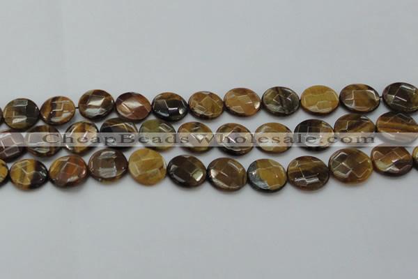 CTE1727 15.5 inches 16mm faceted coin yellow tiger eye beads
