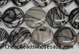 CTJ41 15.5 inches 16mm flat round black water jasper beads wholesale