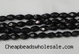 CTO115 15.5 inches 4*6mm faceted rice black tourmaline beads