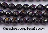 CTO135 15.5 inches 4mm faceted round black tourmaline beads