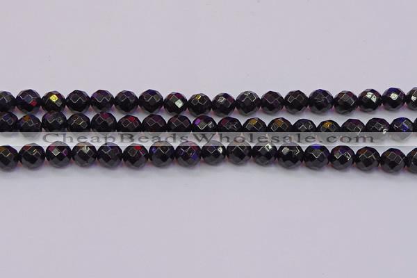 CTO137 15.5 inches 8mm faceted round black tourmaline beads