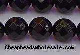 CTO139 15.5 inches 12mm faceted round black tourmaline beads
