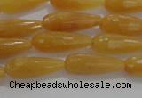 CTR75 15.5 inches 6*16mm faceted teardrop yellow jade beads