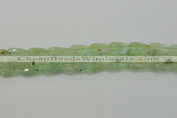 CTR93 15.5 inches 8*20mm faceted teardrop green rutilated quartz beads