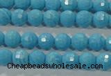 CTU2590 15.5 inches 4mm faceted round synthetic turquoise beads