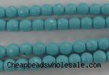 CTU910 15.5 inches 4mm faceted round synthetic turquoise beads