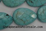 CWB506 15.5 inches 18*25mm faceted flat teardrop howlite turquoise beads