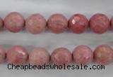 CWF03 15.5 inches 10mm faceted round pink wooden fossil jasper beads