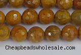 CWJ469 15.5 inches 6mm faceted round yellow petrified wood jasper beads