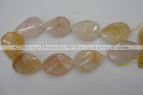 CYC208 15.5 inches 23*45mm twisted & faceted teardrop yellow quartz beads