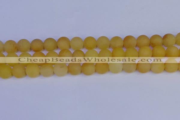 CYJ605 15.5 inches 14mm round matte yellow jade beads wholesale
