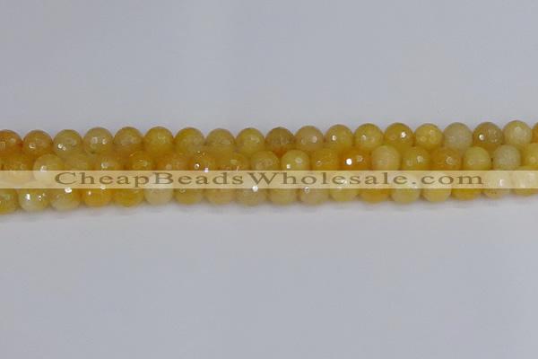CYJ640 15.5 inches 8mm faceted round yellow jade beads wholesale