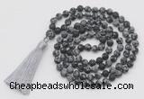 GMN1014 Hand-knotted 8mm, 10mm matte snowflake obsidian 108 beads mala necklaces with tassel