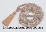 GMN1029 Hand-knotted 8mm, 10mm matte sunstone 108 beads mala necklaces with tassel