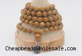 GMN1157 Hand-knotted 8mm, 10mm wooden jasper 108 beads mala necklaces with charm
