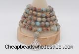 GMN1166 Hand-knotted 8mm, 10mm serpentine jasper 108 beads mala necklaces with charm