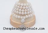 GMN1176 Hand-knotted 8mm, 10mm tibetan agate 108 beads mala necklaces with charm