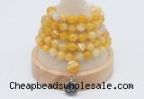 GMN1195 Hand-knotted 8mm, 10mm yellow banded agate 108 beads mala necklaces with charm