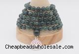 GMN1205 Hand-knotted 8mm, 10mm moss agate 108 beads mala necklaces with charm