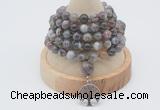 GMN1209 Hand-knotted 8mm, 10mm Botswana agate 108 beads mala necklaces with charm