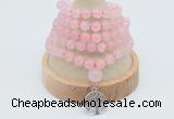 GMN1233 Hand-knotted 8mm, 10mm rose quartz 108 beads mala necklaces with charm