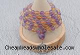 GMN1235 Hand-knotted 8mm, 10mm amethyst & citrine 108 beads mala necklaces with charm