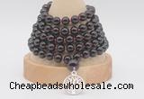 GMN1257 Hand-knotted 8mm, 10mm garnet 108 beads mala necklaces with charm
