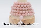 GMN1261 Hand-knotted 8mm, 10mm China pink opal 108 beads mala necklaces with charm