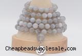 GMN1272 Hand-knotted 8mm, 10mm grey banded agate 108 beads mala necklaces with charm