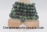 GMN1276 Hand-knotted 8mm, 10mm ruby zoisite 108 beads mala necklaces with charm
