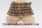 GMN1282 Hand-knotted 8mm, 10mm red moss agate 108 beads mala necklace with charm
