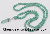 GMN1605 Hand-knotted 6mm peafowl agate 108 beads mala necklace with pendant