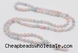GMN1627 Hand-knotted 6mm morganite 108 beads mala necklace with pendant