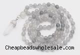 GMN1646 Hand-knotted 6mm cloudy quartz 108 beads mala necklaces with pendant