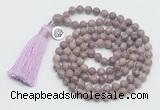 GMN1887 Knotted 8mm, 10mm purple lepidolite 108 beads mala necklace with tassel & charm